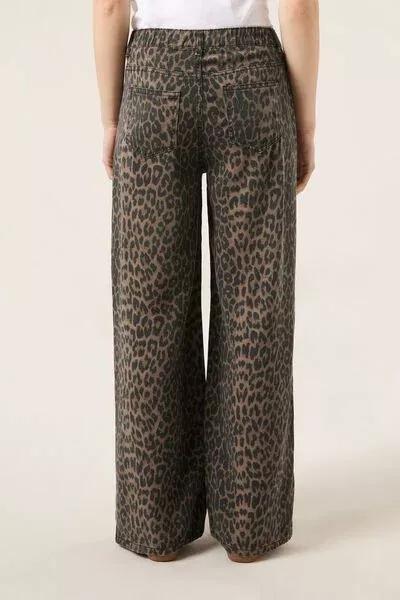 Brown Animal Print Ultra Soft Palazzo Jeans, 5501_168F, large image number 2