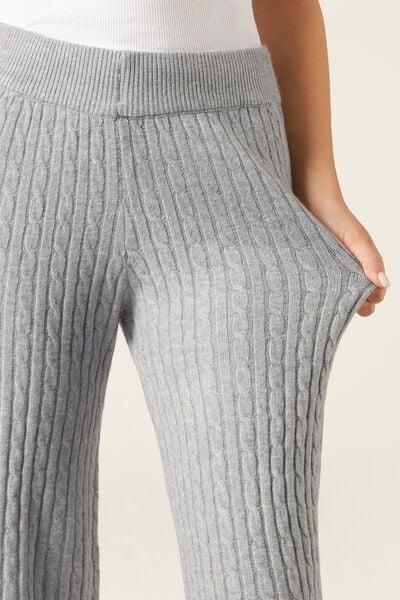Grey Cable Pattern Palazzo Cotton Pants, 5501_050F, large image number 3