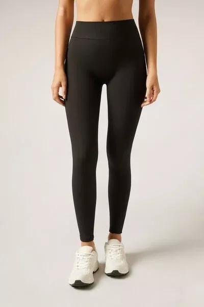 Black Compact Sculpt Scrunched Cotton Leggings, Black, large image number 3