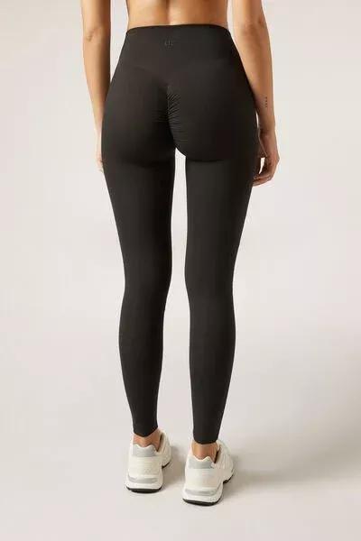 Black Compact Sculpt Scrunched Cotton Leggings, Black, large image number 4