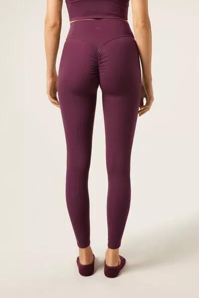 Red Compact Sculpt Scrunched Cotton Leggings, 5501_106F, large image number 4