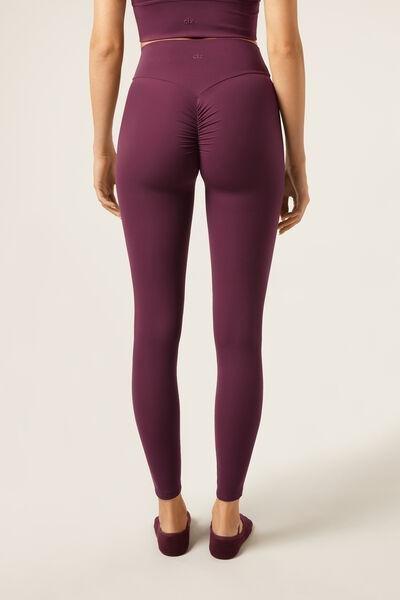 Burgundy Compact Sculpt Scrunched Cotton Leggings, 5501_106F, large image number 4