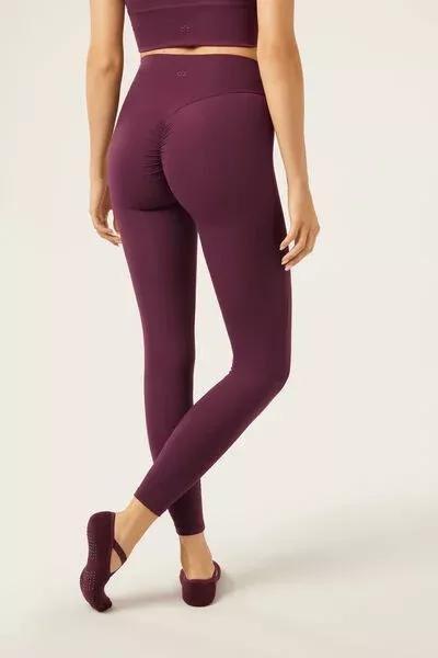 Red Compact Sculpt Scrunched Cotton Leggings, 5501_106F, large image number 5