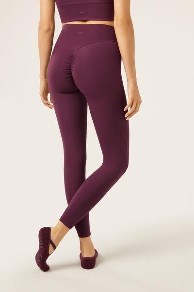 Burgundy Compact Sculpt Scrunched Cotton Leggings, 5501_106F, large image number 5