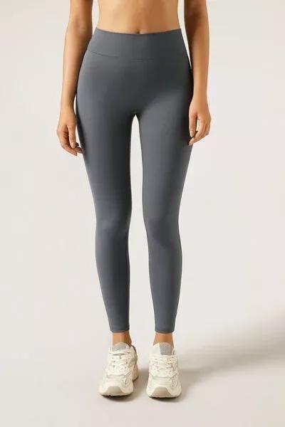 Grey Compact Sculpt Scrunched Cotton Leggings, 5501_129F, large image number 3