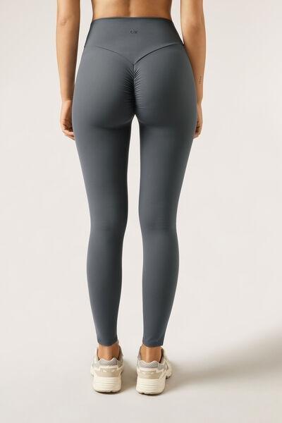 Grey Compact Sculpt Scrunched Cotton Leggings, 5501_129F, large image number 4