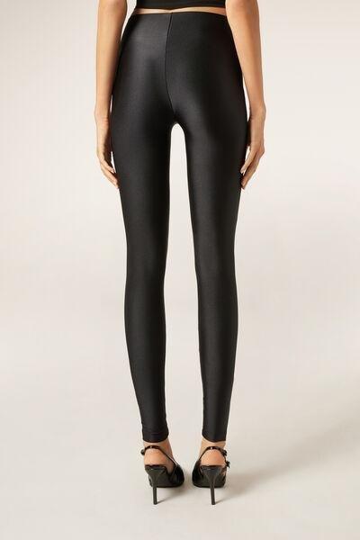 Black Super-Shiny Opaque Leggings, Black, large image number 2