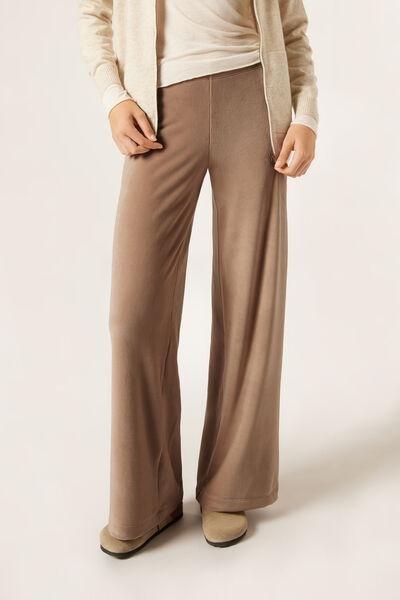 Brown Ribbed Velvet Palazzo Cotton Pants, 5501_049F, large image number 0