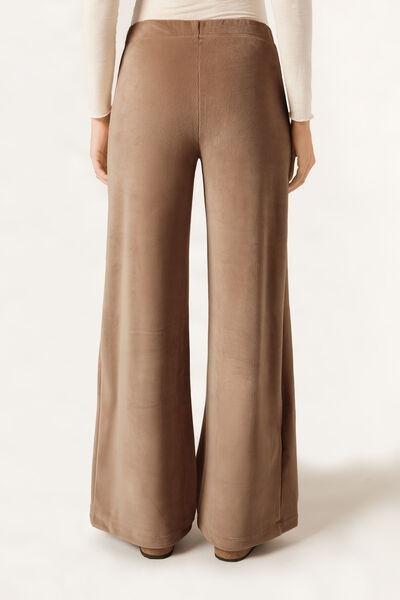 Brown Ribbed Velvet Palazzo Cotton Pants, 5501_049F, medium