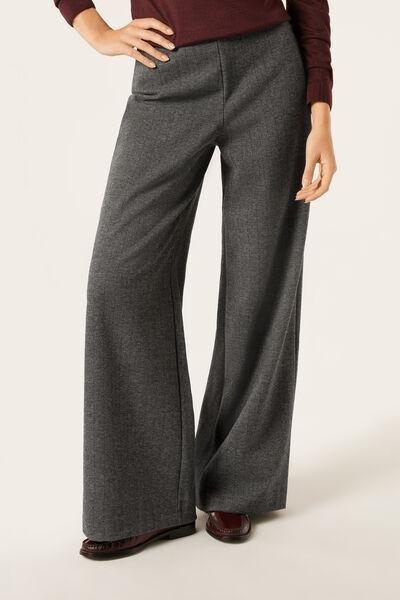 Grey Soft Touch Herringbone Palazzo Pants, 5501_120F, large image number 0