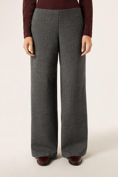 Grey Soft Touch Herringbone Palazzo Pants, 5501_120F, large image number 1