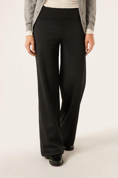 Black Plush Thermal Palazzo Pants, Black, large image number 0