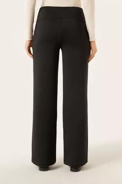 Black Plush Thermal Palazzo Pants, Black, large image number 2