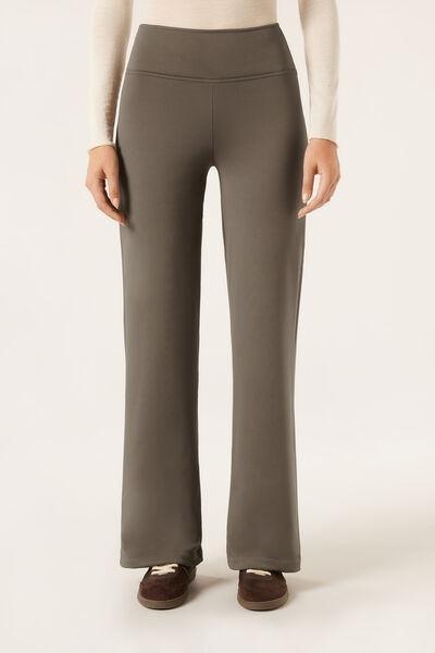 Grey Plush Thermal Palazzo Pants, 5501_112F, medium