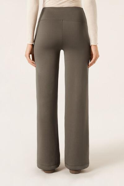 Grey Plush Thermal Palazzo Pants, 5501_112F, medium