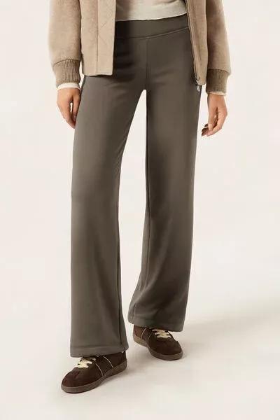 Grey Plush Thermal Palazzo Pants, 5501_112F, large image number 4