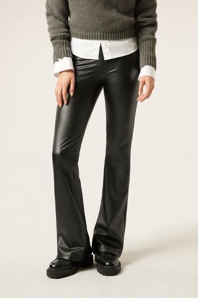 Black Coated-Effect Thermal Flared Pants, Black, large image number 0