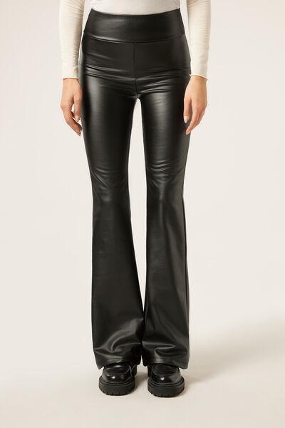 Black Coated-Effect Thermal Flared Pants, Black, large image number 1