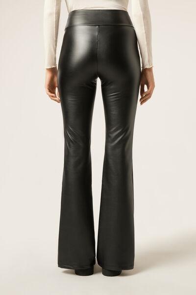 Black Coated-Effect Thermal Flared Pants, Black, large image number 2