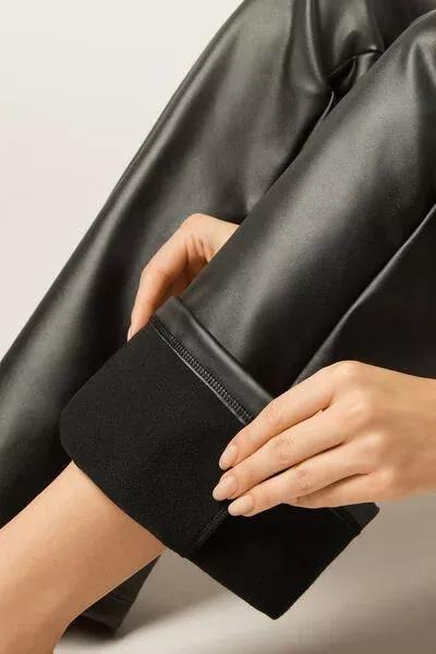 Black Coated-Effect Thermal Flared Pants, Black, large image number 4