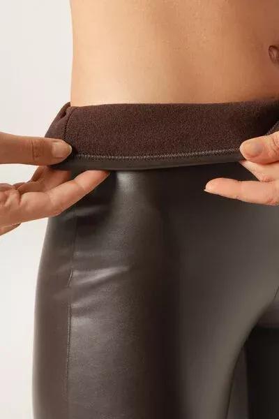 Brown Coated-Effect Thermal Flared Pants, 5501_110F, large image number 4