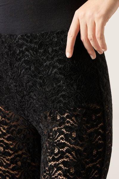 Black Velvet-Effect Lace Flared Pants, Black, large image number 4