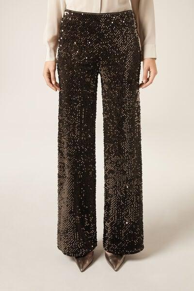 Brown Velvet And Sequin Palazzo Pants, 5501_124F, medium