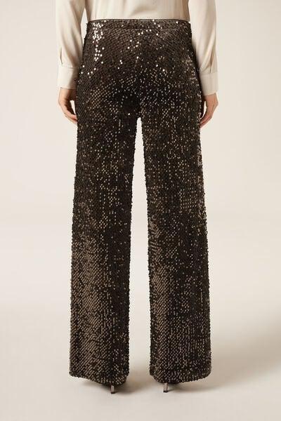 Brown Velvet And Sequin Palazzo Pants, 5501_124F, large image number 2