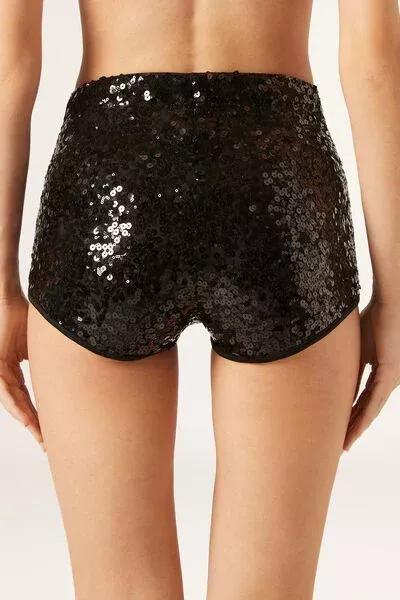 Black Sequinned Hot Pants, Black, large image number 2