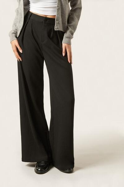 Black Pleated Wide Leg Pants, Black, large image number 0