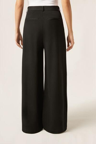 Black Pleated Wide Leg Pants, Black, large image number 2