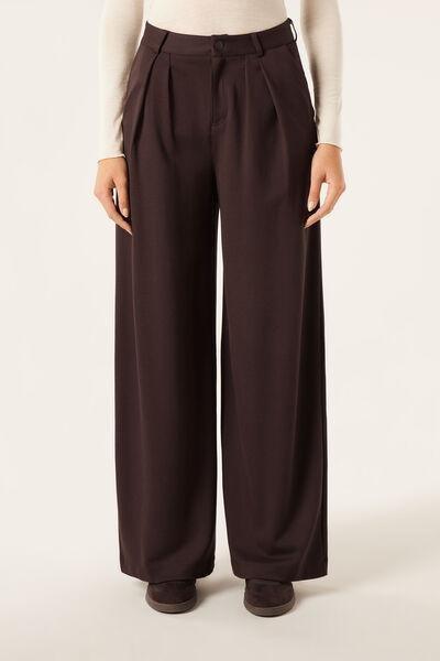 Brown Pleated Wide Leg Pants, 5501_116F, large image number 1