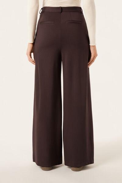 Brown Pleated Wide Leg Pants, 5501_116F, large image number 2
