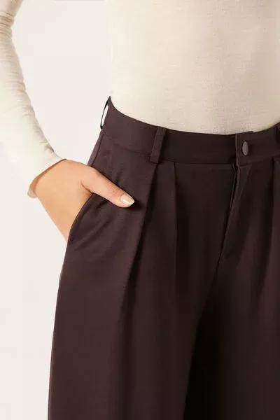 Brown Pleated Wide Leg Pants, 5501_116F, large image number 3