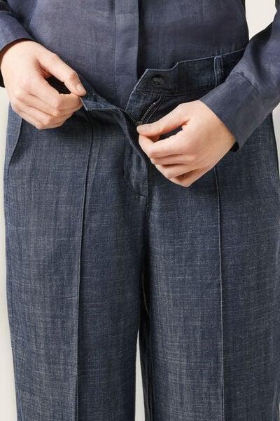Blue Palazzo Linen Pants, 5501_077F, large image number 4