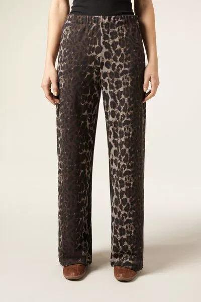 Brown Animal Print Luxe Lounge Palazzo Trousers, 5501_158F, large image number 0