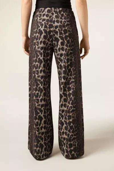 Brown Animal Print Luxe Lounge Palazzo Trousers, 5501_158F, large image number 2