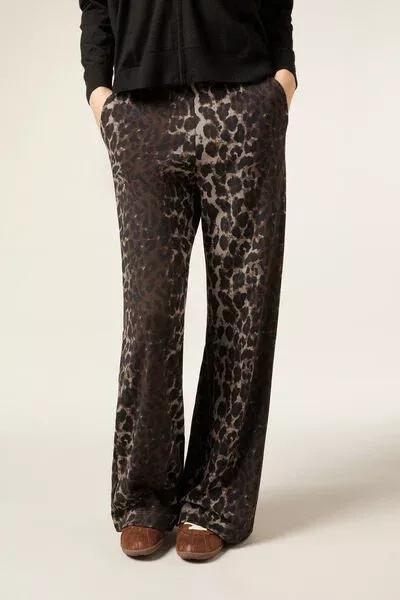 Brown Animal Print Luxe Lounge Palazzo Trousers, 5501_158F, large image number 3