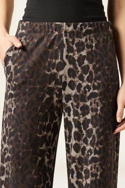 Brown Animal Print Luxe Lounge Palazzo Trousers, 5501_158F, large image number 4