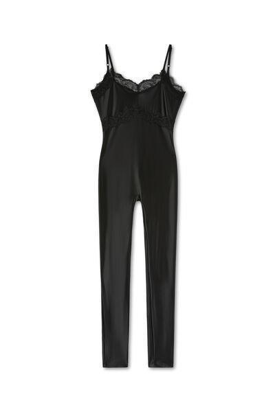 Black Silky Touch Lingerie Jumpsuit, Black, medium