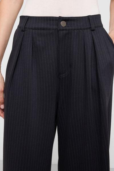 Navy Pinstriped Palazzo Pants, 5501_213F, large image number 3