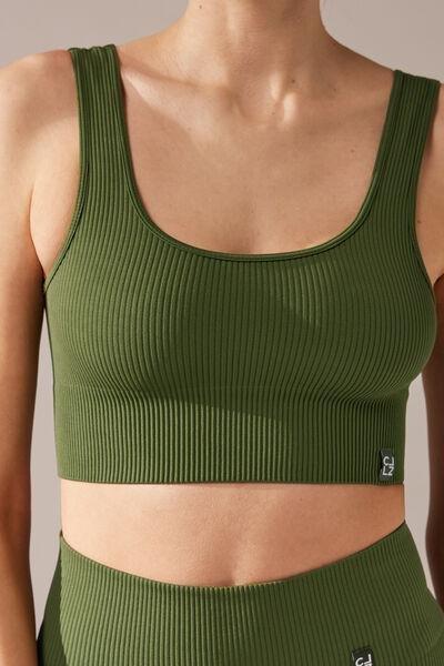 Green Ribbed Seamless Sport Top, , large image number 0