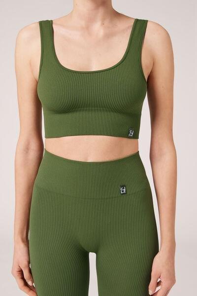 Green Ribbed Seamless Sport Top, , large image number 1