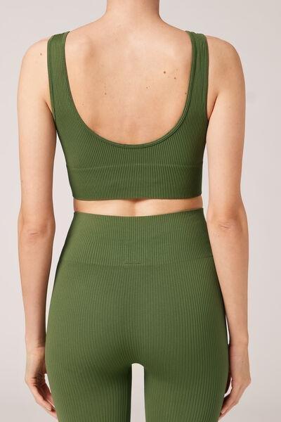 Green Ribbed Seamless Sport Top, , large image number 2