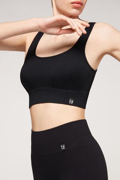 Black Ribbed Seamless Sport Top, 5501_019, large image number 0