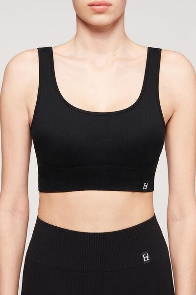 Black Ribbed Seamless Sport Top, 5501_019, large image number 1