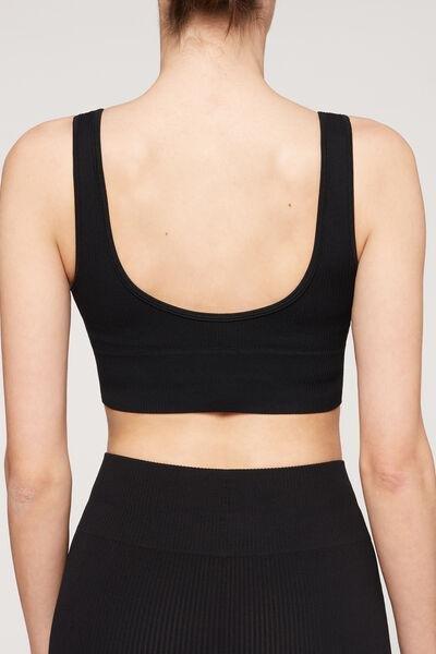 Black Ribbed Seamless Sport Top, 5501_019, large image number 2