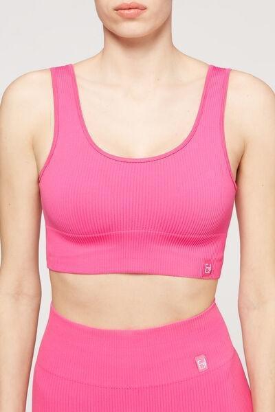 Pink Ribbed Seamless Sport Top, , large image number 1