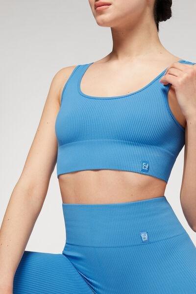 Blue Ribbed Seamless Sport Top, , large image number 1