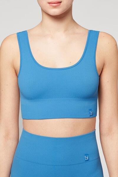 Blue Ribbed Seamless Sport Top, , large image number 3